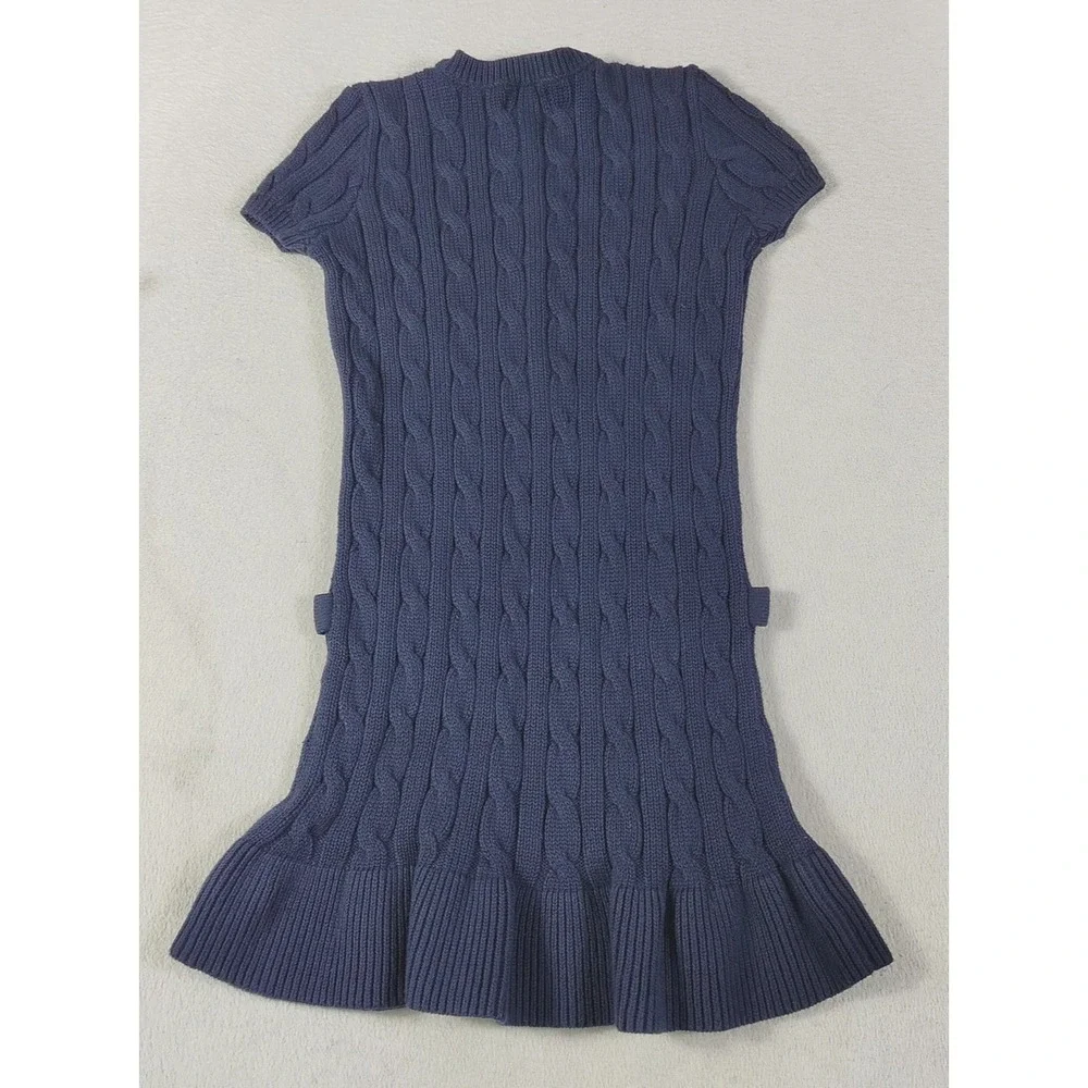 Ralph Lauren Sweater Dress Girls Small Blue Cable Knit Drop Waist Pony Logo
